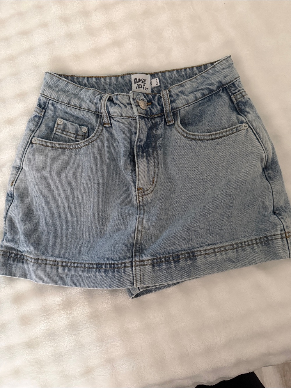 Princess Polly Light Wash Denim Mini Skort- Pale Blue
